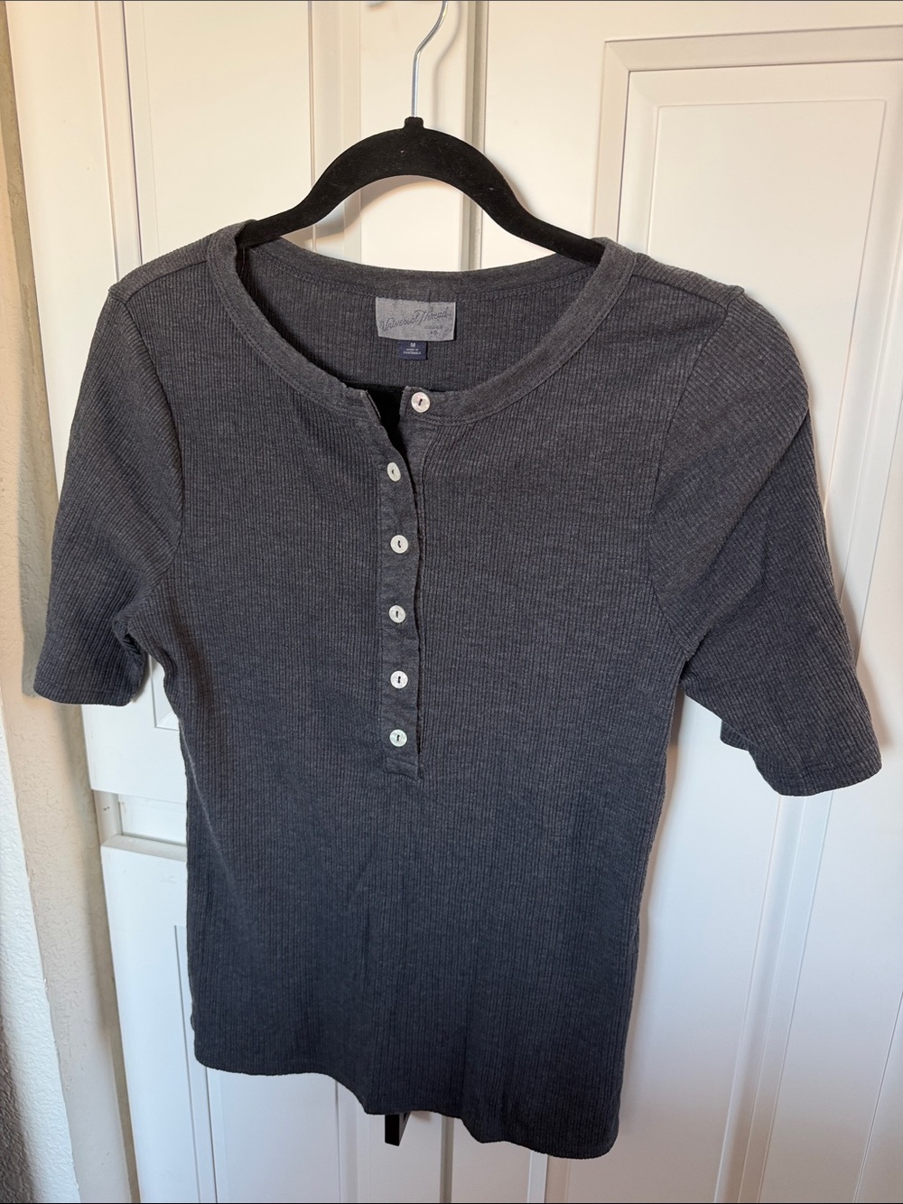 Universal Thread 3/4 Sleeve Ribbed Henley Top - Dark Gray